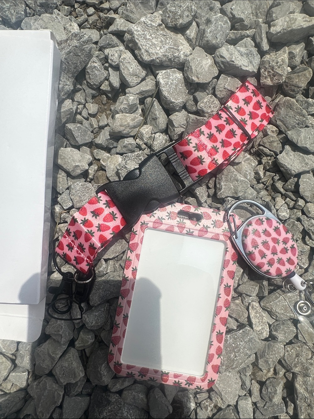 Strawberry Print Pink/Red Lanyard Badge Holder Set